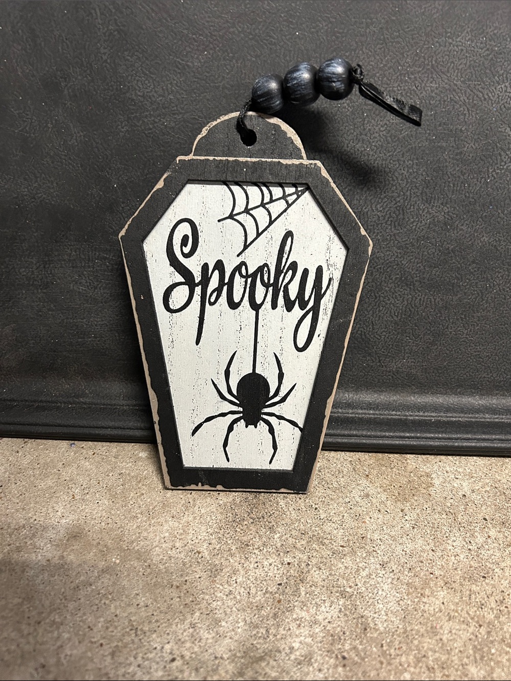 Spooky Coffin Hanging Sign - Black & White Halloween Decor